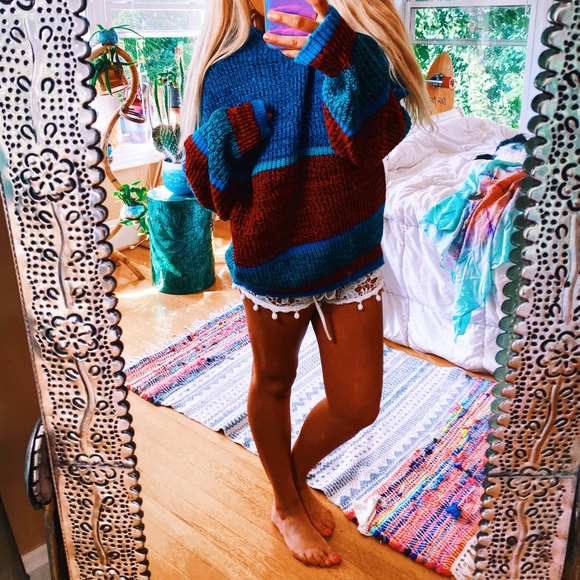Sweaters - Eclectic Red & Teal Speckled Chunky Sweater 🌈